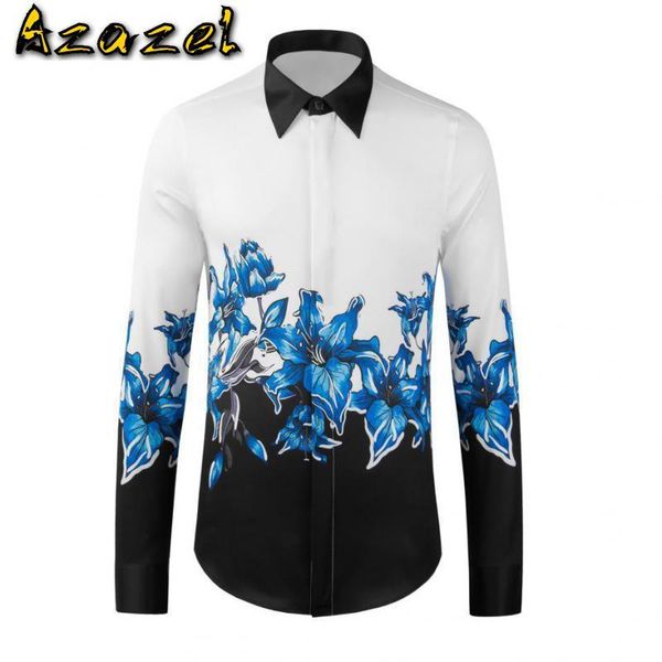 men's casual shirts azazel white mens luxury blue lily printed long sleeve party male fashion slim fit dress 4xl, White;black
men's casual shirts azazel white mens luxury blue lily printed long sleeve party male fashion slim fit dress 4xl, White;black