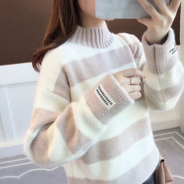 2021 New High Collar Striped Woman's Sweater Letter Drop Mink Pullover Ladies Thick Mesh Tops Women's Clothes Lh1007 BPHY, White;black
2021 New High Collar Striped Woman's Sweater Letter Drop Mink Pullover Ladies Thick Mesh Tops Women's Clothes Lh1007 BPHY, White;black