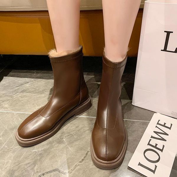 boots flat ankle women shoes 2021 plush winter warm black brown short botas de mujer 
boots flat ankle women shoes 2021 plush winter warm black brown short botas de mujer