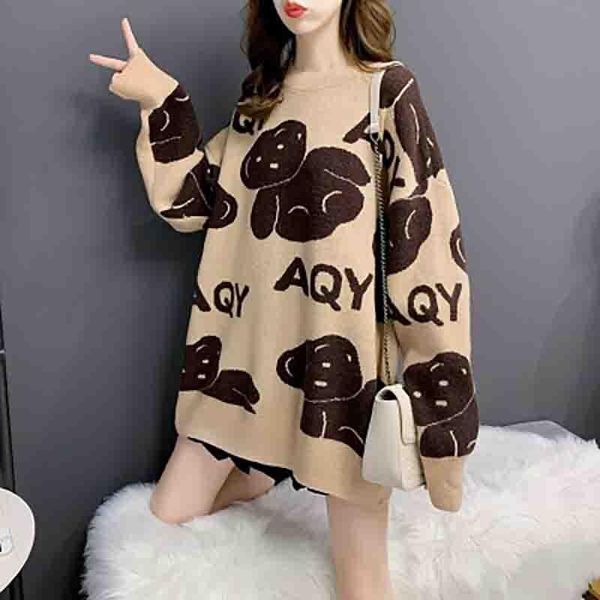 women's sweaters little bear sweater for loose outer wwear autumn and winter 2021 with medium long pullover knitting thickening, White;black
women's sweaters little bear sweater for loose outer wwear autumn and winter 2021 with medium long pullover knitting thickening, White;black