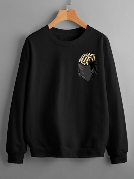 skeleton & pocket print pullover i1ti#, White;black