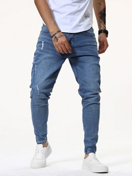 men ripped washed tapered jeans 74mx#, Blue
men ripped washed tapered jeans 74mx#, Blue