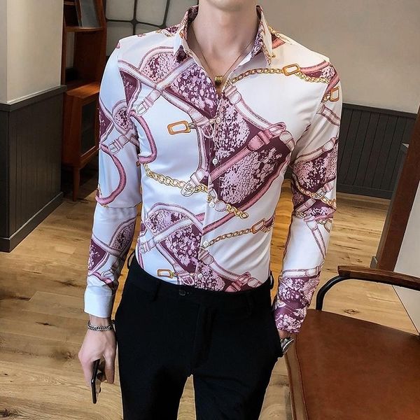 british style fashion 2021 spring new luxury print long sleeve shirt men clothing simple night club slim fit tuxedo dress blouse, White;black
british style fashion 2021 spring new luxury print long sleeve shirt men clothing simple night club slim fit tuxedo dress blouse, White;black