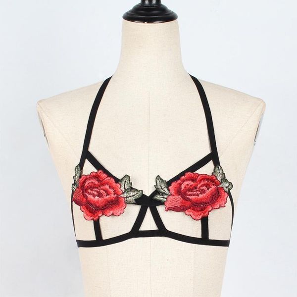 women lingerie bra embroidered floral appliques bondage straps hollow out halter erotic crop bralette black1, Red;black
women lingerie bra embroidered floral appliques bondage straps hollow out halter erotic crop bralette black1, Red;black