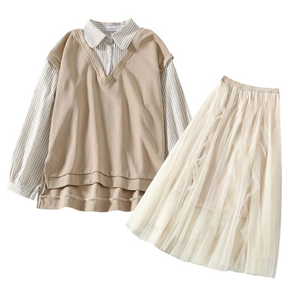 merry pretty 2 piece set women beige striped patchwork fause 2 pcs sweatshirt +high waist mesh skirt 2 pcs women skirt set lj201118, White
merry pretty 2 piece set women beige striped patchwork fause 2 pcs sweatshirt +high waist mesh skirt 2 pcs women skirt set lj201118, White