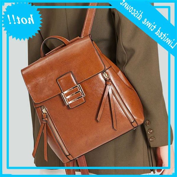 2020 new bag style oil wax cow leather women's backpack fashion