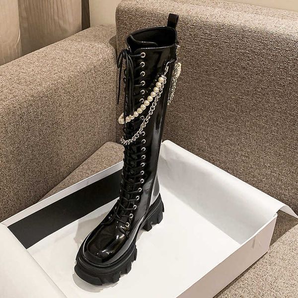 black patent leather pearl chain 2021 new knight women's thick bottom thin sweet cool fried street martin high boots
black patent leather pearl chain 2021 new knight women's thick bottom thin sweet cool fried street martin high boots