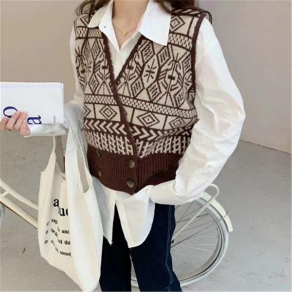 women's vests women knit vest fall winter fashion v-neck jacquard double breasted short sleeveless sweater female casual all-match wais, Black;white
women's vests women knit vest fall winter fashion v-neck jacquard double breasted short sleeveless sweater female casual all-match wais, Black;white