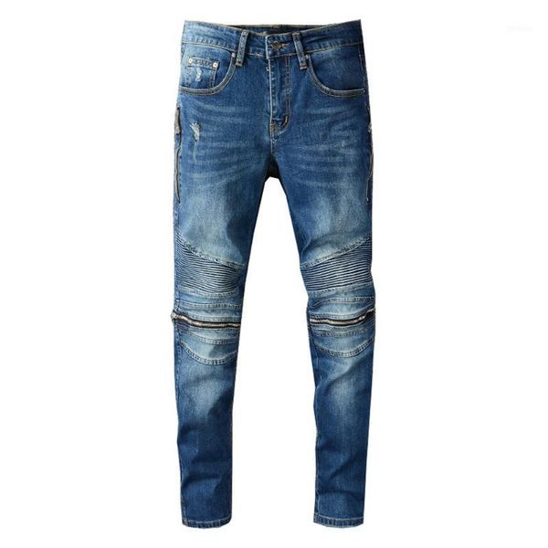 men's jeans men's blue bikers streetwear zipper pleated stretch denim pants slim skinny trousers
men's jeans men's blue bikers streetwear zipper pleated stretch denim pants slim skinny trousers