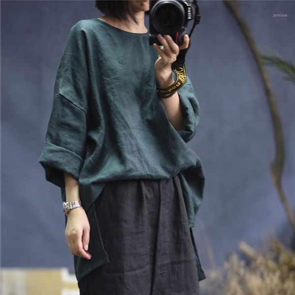 scuwlinen 2020 spring autumn women vintage solid pullover long-sleeve plus size loose linen t-shirt casual zen p0021, White 
scuwlinen 2020 spring autumn women vintage solid pullover long-sleeve plus size loose linen t-shirt casual zen p0021, White