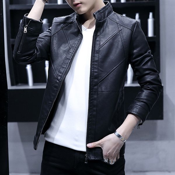 an clothes fashion autumn men's handsome leather jacket slim trend korean winter coat, Black;brown
an clothes fashion autumn men's handsome leather jacket slim trend korean winter coat, Black;brown