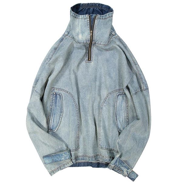 men's jackets drop shoulder high collar sweater japanese retro denim male loose coat, Black;brown
men's jackets drop shoulder high collar sweater japanese retro denim male loose coat, Black;brown