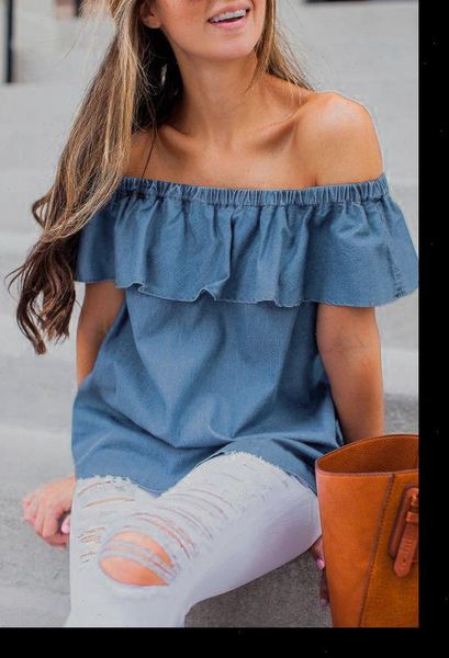 summer womens off shoulder denim blouse ruffles shirt sleeveless casual loose blouse sweet clothing for ladies, White
summer womens off shoulder denim blouse ruffles shirt sleeveless casual loose blouse sweet clothing for ladies, White