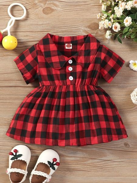 baby buffalo plaid print dress she01, Red;yellow 
baby buffalo plaid print dress she01, Red;yellow