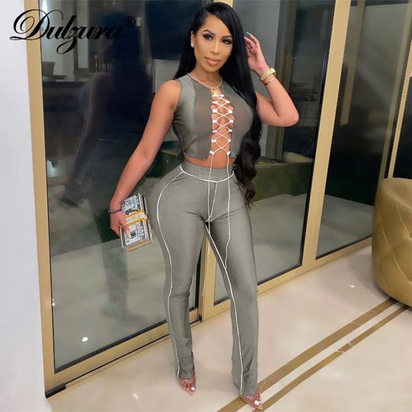 dulzura patchwork women two piece set crop tanks hollow out lace up bandage flare pants slit bodycon streetwear outfit, Gray
dulzura patchwork women two piece set crop tanks hollow out lace up bandage flare pants slit bodycon streetwear outfit, Gray