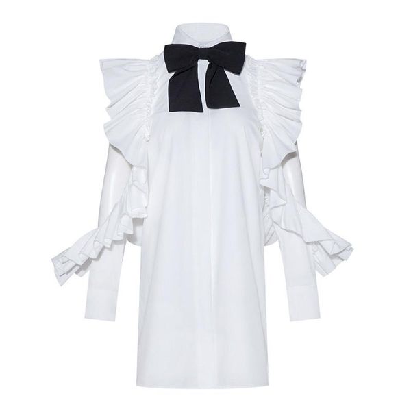 cut out bare arms ruffled white cotton dress black bow tie collar buttons closure big size short dress, Black;gray
cut out bare arms ruffled white cotton dress black bow tie collar buttons closure big size short dress, Black;gray