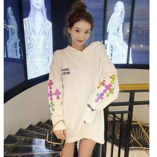 net red 33 same factory goods crosin sanskrit cross embroidery hooded women loose korean fashion sweater, Black;brown 
net red 33 same factory goods crosin sanskrit cross embroidery hooded women loose korean fashion sweater, Black;brown