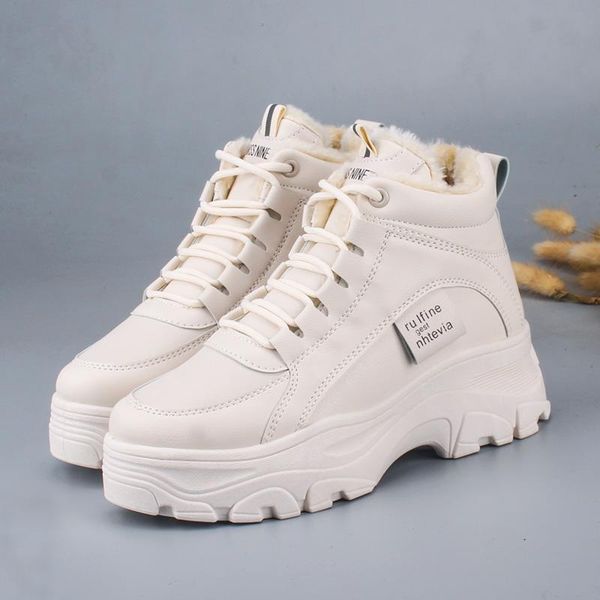 boots 2021 women's casual sneakers; winter sneakers with plush fur; warm shoes; shoes lacing; on, Black