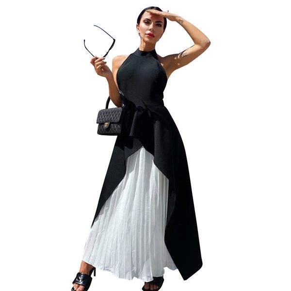 nude back pleated skirt two-piece evening dress european and american women's autumn and winter dress, White;black
nude back pleated skirt two-piece evening dress european and american women's autumn and winter dress, White;black