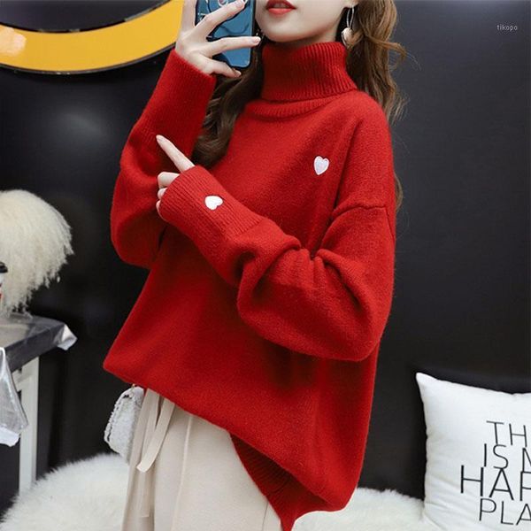red turtleneck pullovers knitted sweaters autumn new heart printing loose thick warm oversize casual base jumper knit women 1, White;black
red turtleneck pullovers knitted sweaters autumn new heart printing loose thick warm oversize casual base jumper knit women 1, White;black