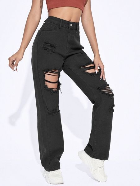 ripped straight leg jeans z5qt#, Blue