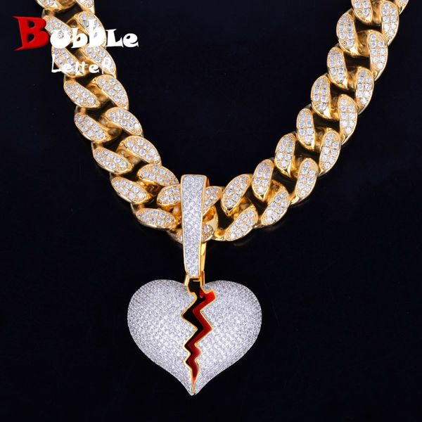 with 20mm cuban chain gold color broken heart pendants necklaces bling aaa zircon men's hip hop jewelry for gift q1107, Silver
with 20mm cuban chain gold color broken heart pendants necklaces bling aaa zircon men's hip hop jewelry for gift q1107, Silver
