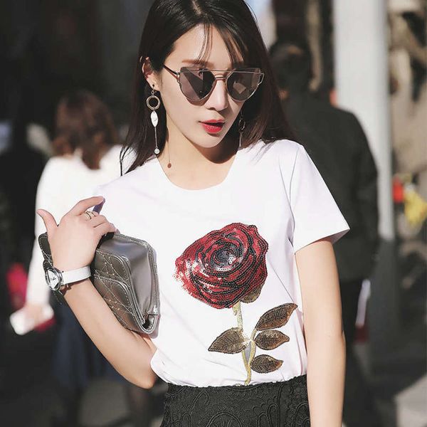 clothes spring and summer rose sequin college versatile short sleeve t-shirt girl student loose top, Black;gray
clothes spring and summer rose sequin college versatile short sleeve t-shirt girl student loose top, Black;gray