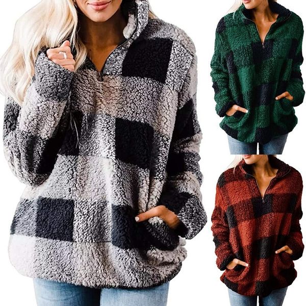 women autumn winter full sleeves blouse loose thickened plaid zipper high-neck pullover plush hoodie jacket female coat s-xxl e122904, Black;brown
women autumn winter full sleeves blouse loose thickened plaid zipper high-neck pullover plush hoodie jacket female coat s-xxl e122904, Black;brown