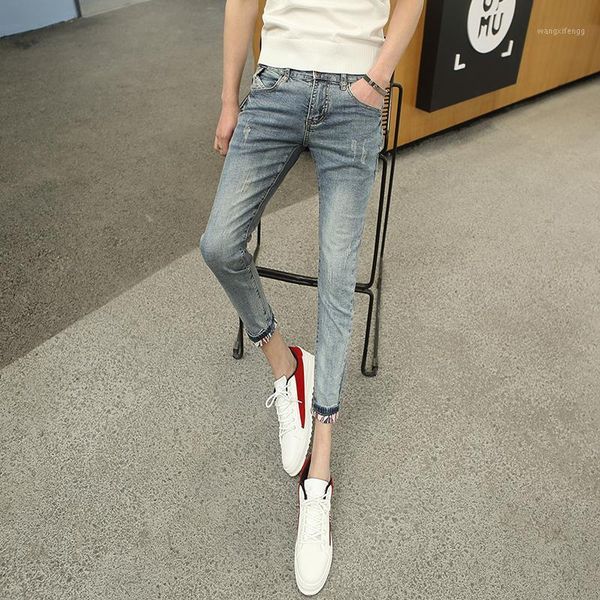 2020 spring men's new light-colored denim nine pants trousers slim feet jeans thin section 9 pants men's tide1, Blue
2020 spring men's new light-colored denim nine pants trousers slim feet jeans thin section 9 pants men's tide1, Blue