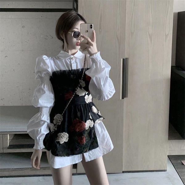 women vintage design shirt turndown collar long sleeve blouse +mesh embroidery flower tube fashion clothing 2 piece set, Gray
women vintage design shirt turndown collar long sleeve blouse +mesh embroidery flower tube fashion clothing 2 piece set, Gray