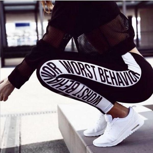 new worst behavior letter print leggings patchwork women workout elastic capri pant female fitness leggins high waist trouser, Black
new worst behavior letter print leggings patchwork women workout elastic capri pant female fitness leggins high waist trouser, Black