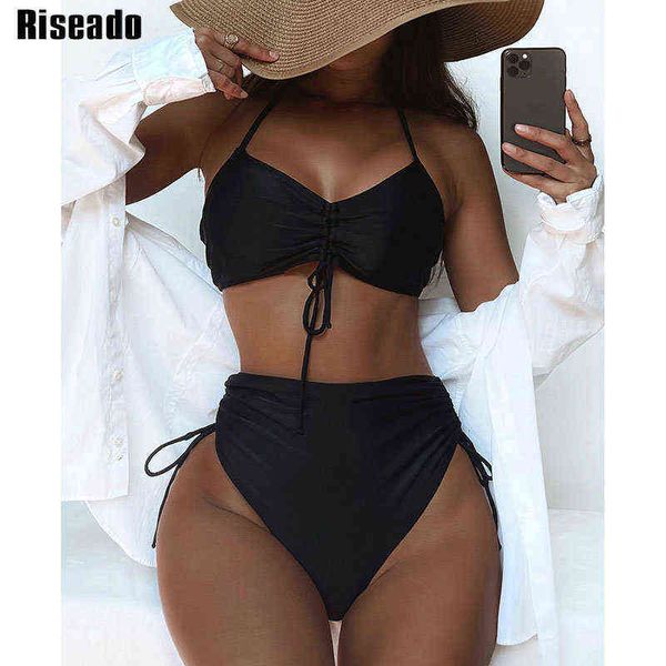 riseado high waist swimsuit women bikini drawstring women's swimwear new ruched biquini set halter bathing suit summer, White;black
riseado high waist swimsuit women bikini drawstring women's swimwear new ruched biquini set halter bathing suit summer, White;black