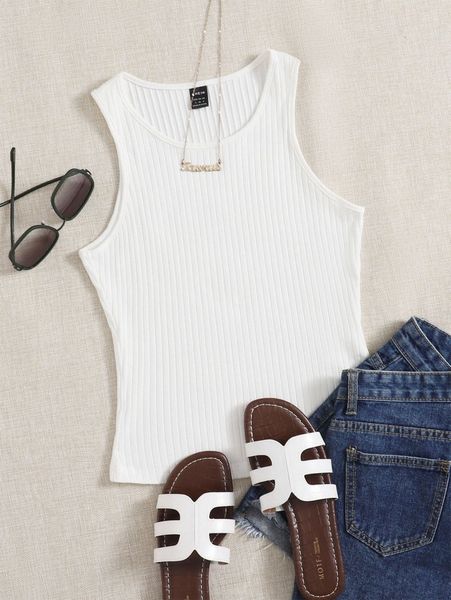 solid rib knit tank 64al#, White