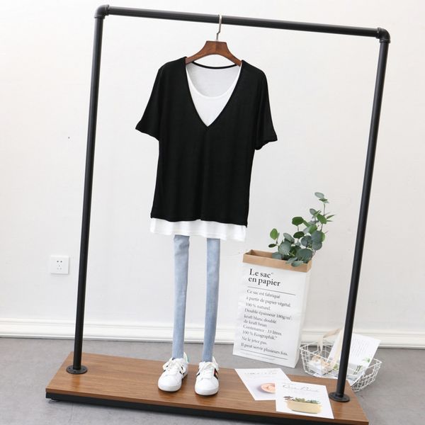 2020 summer new style contrast color stitching loose korean fan slim art versatile fake two coat t-shirt short sleeve t-shirt women, White
2020 summer new style contrast color stitching loose korean fan slim art versatile fake two coat t-shirt short sleeve t-shirt women, White