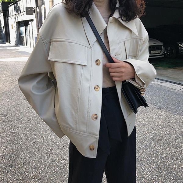 women's leather & faux pu jackets women outwear casual loose long sleeve streetwear autumn coat pocket buttons turn-down collar p174, Black
women's leather & faux pu jackets women outwear casual loose long sleeve streetwear autumn coat pocket buttons turn-down collar p174, Black