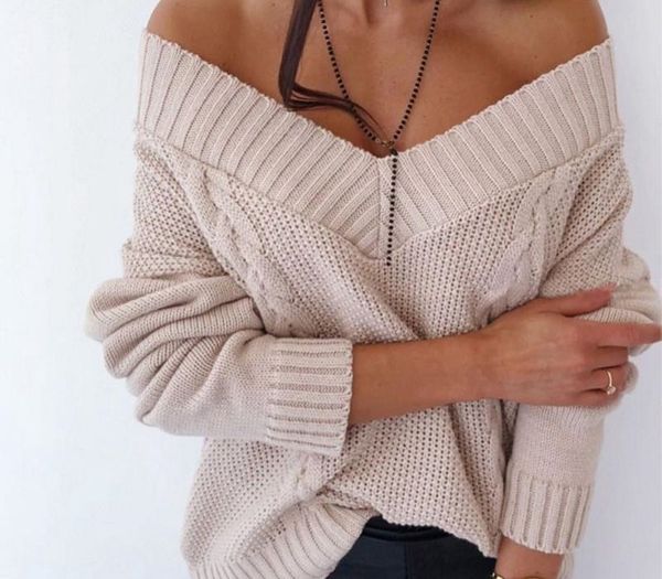 deep v-neck sweater women off shoulder oversized knitted sweater women pullover knitwear autumn winter lady jumper, White;black
deep v-neck sweater women off shoulder oversized knitted sweater women pullover knitwear autumn winter lady jumper, White;black
