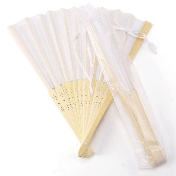 party favor 24 pcs/lot white folding elegant silk hand fan with gift bag wedding & 21cm