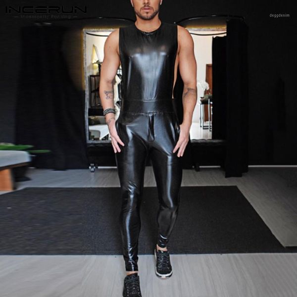 men's pants men round neck rompers leisure faux pu leather zipper overalls incerun fashion sleeveless jumpsuits fitness man party pants, Black
men's pants men round neck rompers leisure faux pu leather zipper overalls incerun fashion sleeveless jumpsuits fitness man party pants, Black
