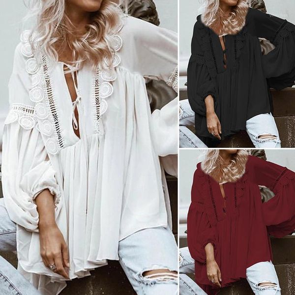 fashion women's casual lace up blouse 2020 celmia long lantern sleeve female shirts tunic hollow office blusas mujer 71, White
fashion women's casual lace up blouse 2020 celmia long lantern sleeve female shirts tunic hollow office blusas mujer 71, White