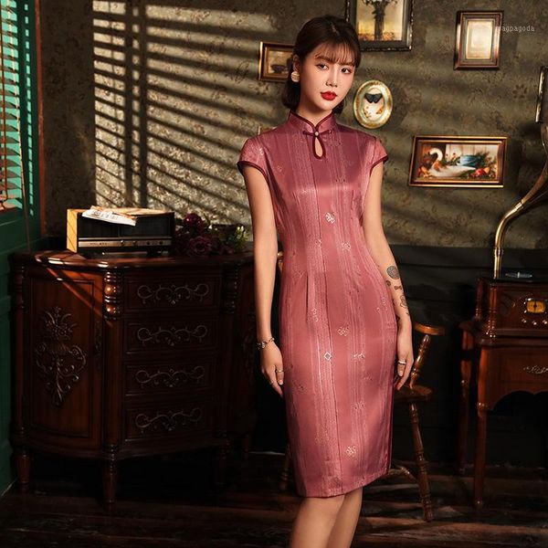 pink short sleeve women cheongsam mandarin collar satin novelty stripe chinese dress vestidso high split elegant qipao1, Red
pink short sleeve women cheongsam mandarin collar satin novelty stripe chinese dress vestidso high split elegant qipao1, Red