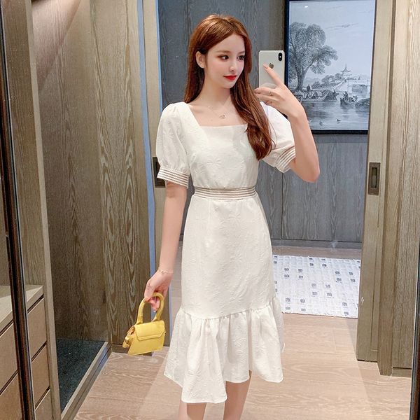 women's 2020 summer new dress french first love white square fishtail skirt collar bubble sleeves over the knee flounced fishtail skirt, Black;gray
women's 2020 summer new dress french first love white square fishtail skirt collar bubble sleeves over the knee flounced fishtail skirt, Black;gray