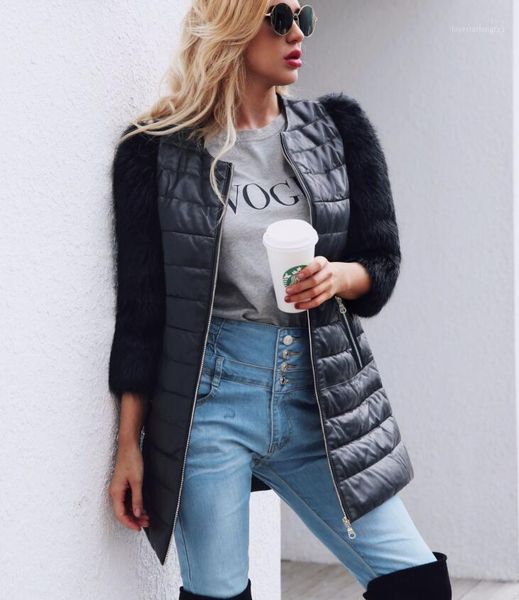 women's fur & faux t0705 fashion stitching pu leather three-quarter sleeve jacket coat women in europe and america1, Black
women's fur & faux t0705 fashion stitching pu leather three-quarter sleeve jacket coat women in europe and america1, Black