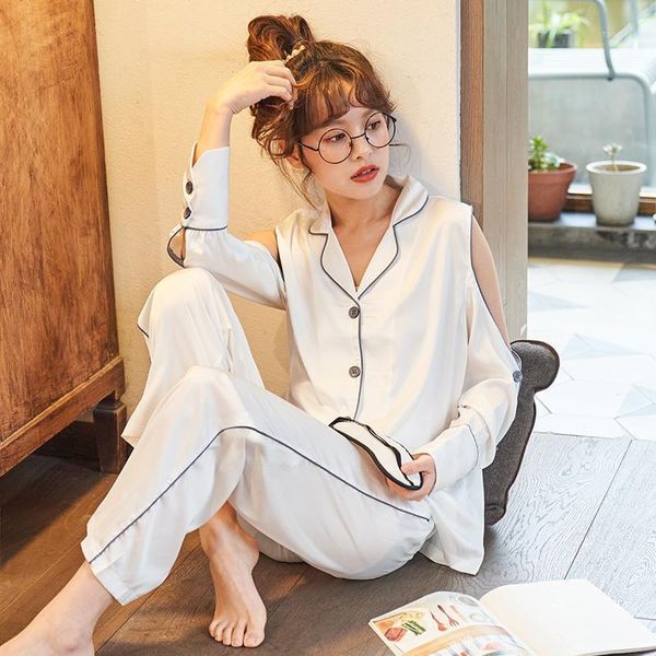 women's 2020 spring and autumn high-density long-sleeved summer ice silk off-the-shoulder thin silk home service two-piece suit1, White
women's 2020 spring and autumn high-density long-sleeved summer ice silk off-the-shoulder thin silk home service two-piece suit1, White