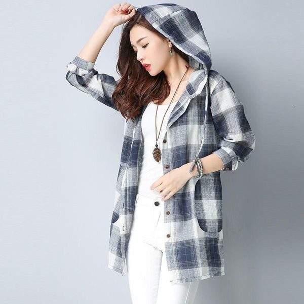 #2935 plaid hooded shirt women long sleeve casual cotton linen long tunics women loose elegant plaid blouse female korean style, White
#2935 plaid hooded shirt women long sleeve casual cotton linen long tunics women loose elegant plaid blouse female korean style, White