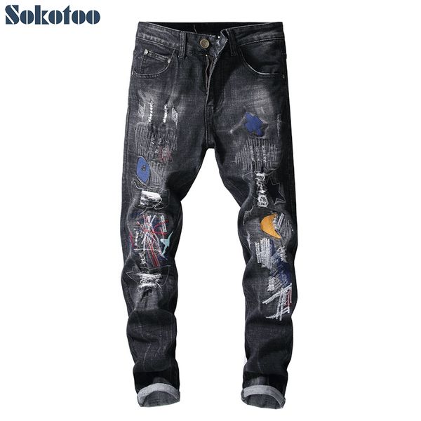 sokotoo мужские черные пятна вышивка slim fit джинсовые джинсы мода повседневные дыры разорвали прямые штаны, Blue
sokotoo мужские черные пятна вышивка slim fit джинсовые джинсы мода повседневные дыры разорвали прямые штаны, Blue