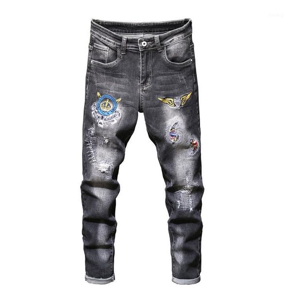 men's black stretch jeans autumn winter ripped patch embroidered holes jeans 2020 bike moto hip hop punk streetwear size 28-381, Blue
men's black stretch jeans autumn winter ripped patch embroidered holes jeans 2020 bike moto hip hop punk streetwear size 28-381, Blue