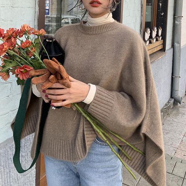 women 2020 autumn fashion chic shawl sweater knit cloak two wear loose vertical pattern pullovers brown loose knitted coat, White;black
women 2020 autumn fashion chic shawl sweater knit cloak two wear loose vertical pattern pullovers brown loose knitted coat, White;black