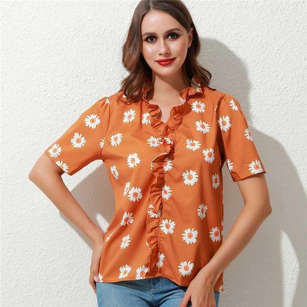 fashion printed floral shirt lady elegant ruffles decor blouse women shirt daisies short sleeve ladies blusas1, White
fashion printed floral shirt lady elegant ruffles decor blouse women shirt daisies short sleeve ladies blusas1, White