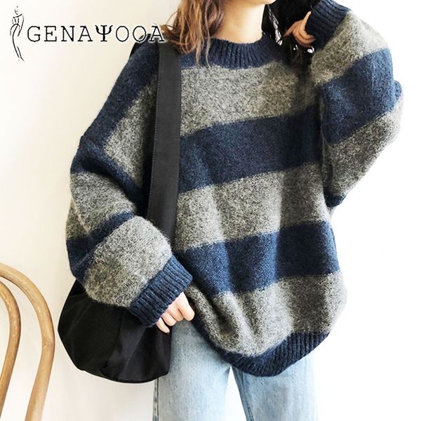 genayooa striped o-neck oversize sweater women korean style 2020 autumn winter pullover cashmere jumper ladies chic warm lj201114, White;black
genayooa striped o-neck oversize sweater women korean style 2020 autumn winter pullover cashmere jumper ladies chic warm lj201114, White;black