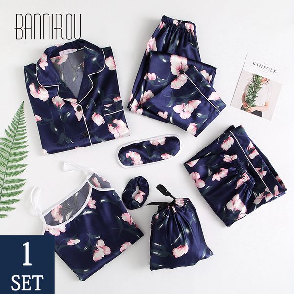 women's 7 pieces pajamas sets emulation silk printed floral pyjama women sleepwear sets spring summer autumn homewear 2020 new t200429, Black;red
women's 7 pieces pajamas sets emulation silk printed floral pyjama women sleepwear sets spring summer autumn homewear 2020 new t200429, Black;red